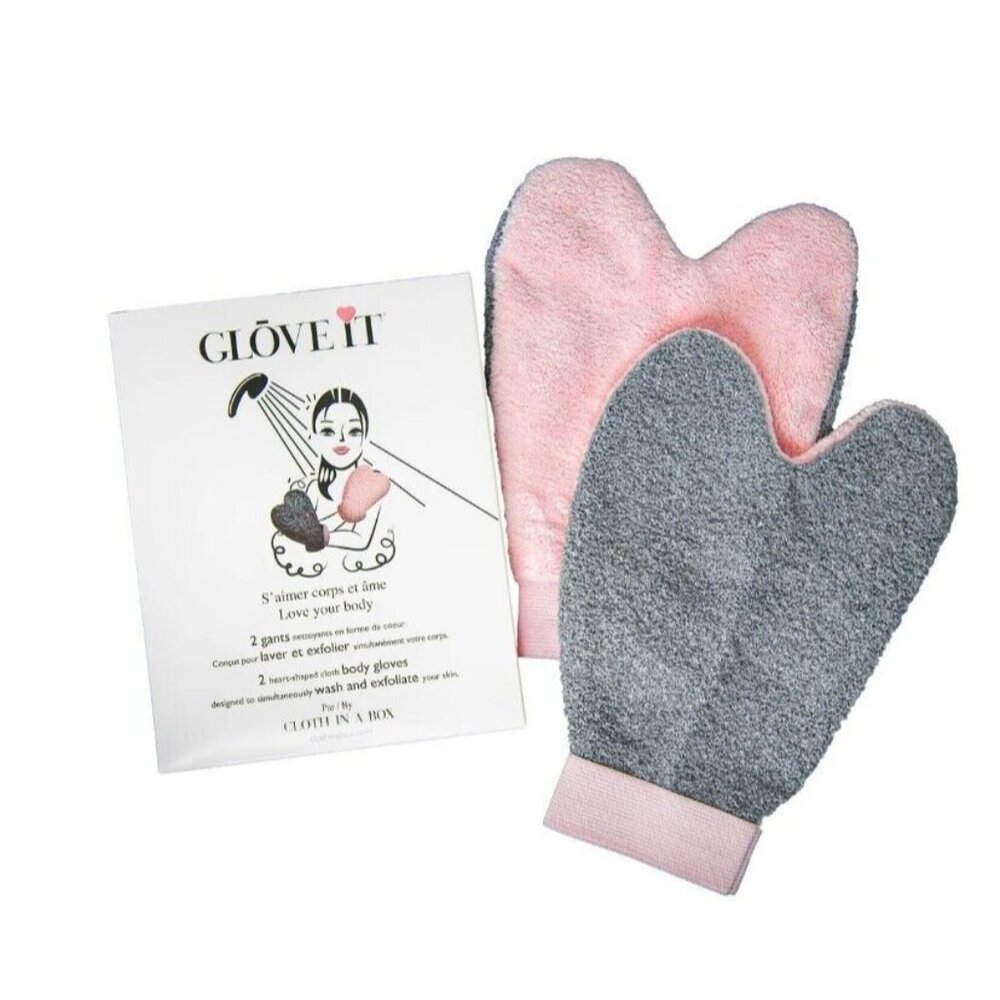 Glōve-It by Cloth in a Box Heart Shaped Exfoliating Shower Gloves, 1 Pair, Pink